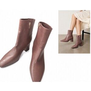 Marc Fisher Womens Ankle Booties Brown Pointed Toe Block Heel Side Zip 8M